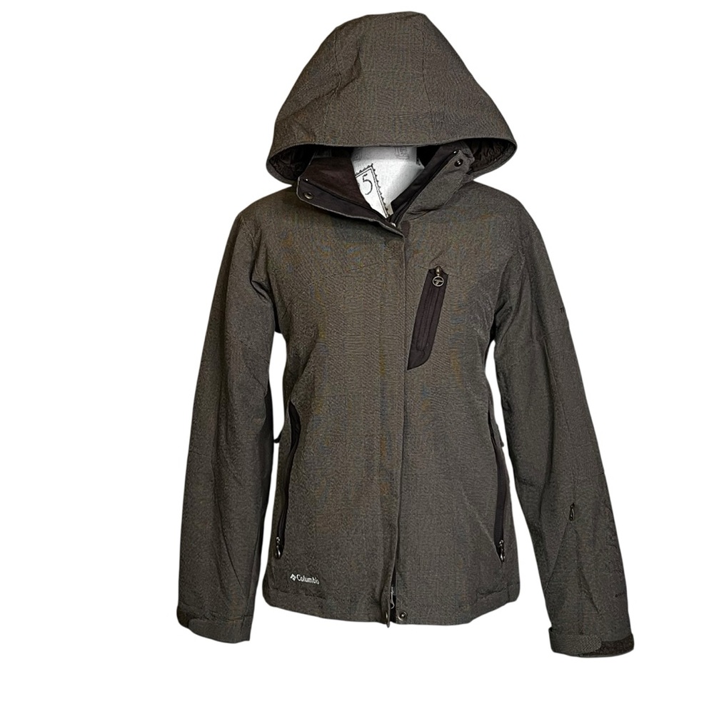 Columbia Titanium Olive‎ Brown Taupe Hooded Ski & Snow Jacket size medium